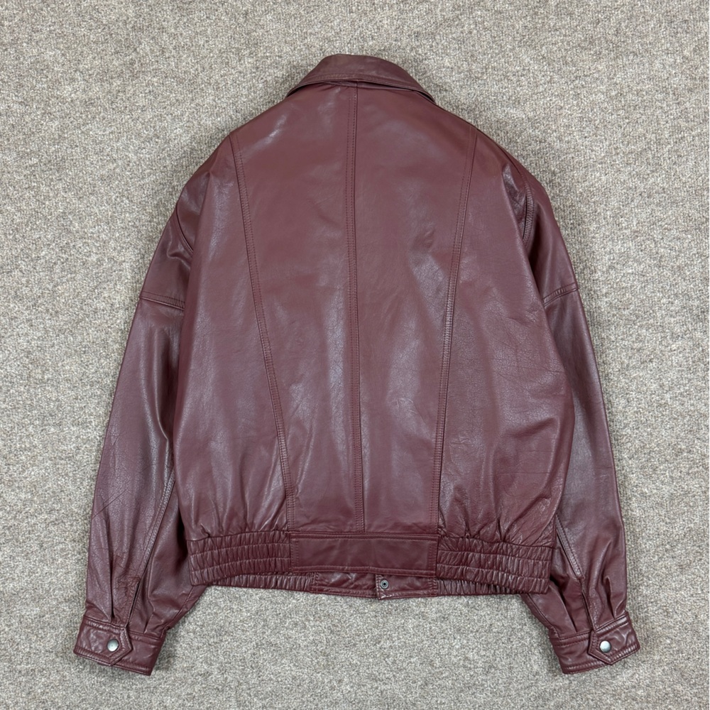 Vintage Byrnes & Baker Burgundy Maroon Genuine Leather Bomber Jacket Mens Medium - Picture 4 of 10